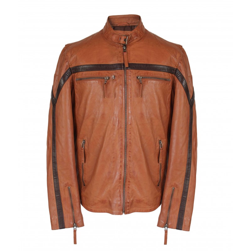 zerimar shoes Chaqueta de cuero con detalle lineal modelo RYANO