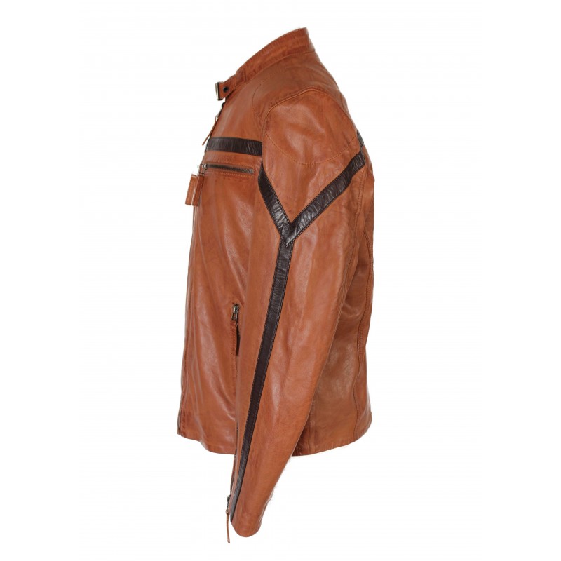 zerimar shoes Chaqueta de cuero con detalle lineal modelo RYANO Los más vendidos
