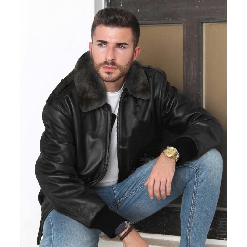 zerimar shoes Cazadora de piel aviador con cuello desmontable Rebajas online