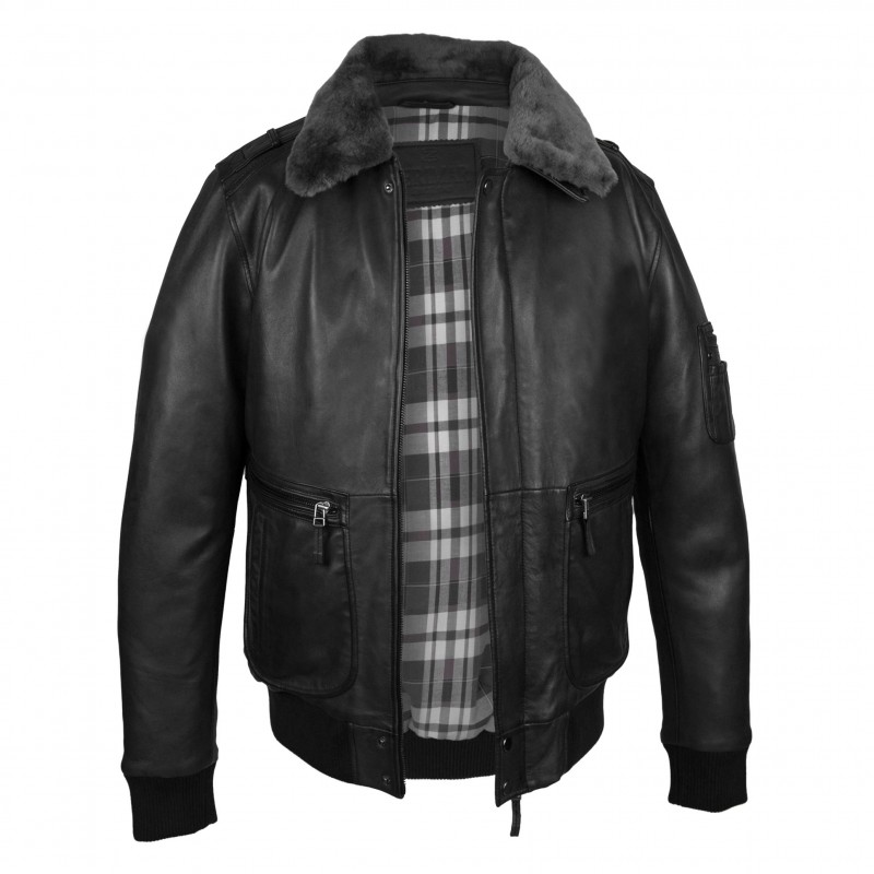 zerimar shoes Cazadora de piel aviador con cuello desmontable Rebajas online