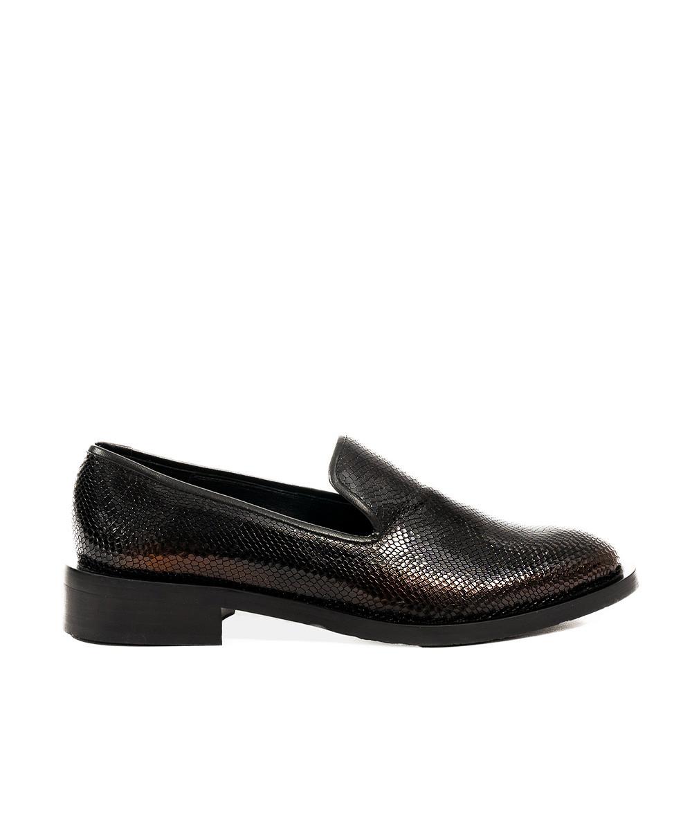 zinda Mocasín de piel grabada negra