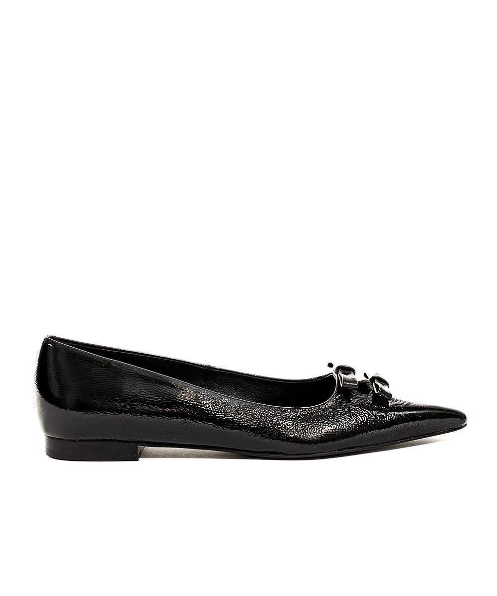 zinda Zapato plano de piel metalizada negra con dos lazos