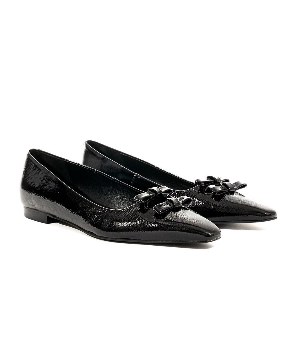 zinda Zapato plano de piel metalizada negra con dos lazos Oferta exclusiva