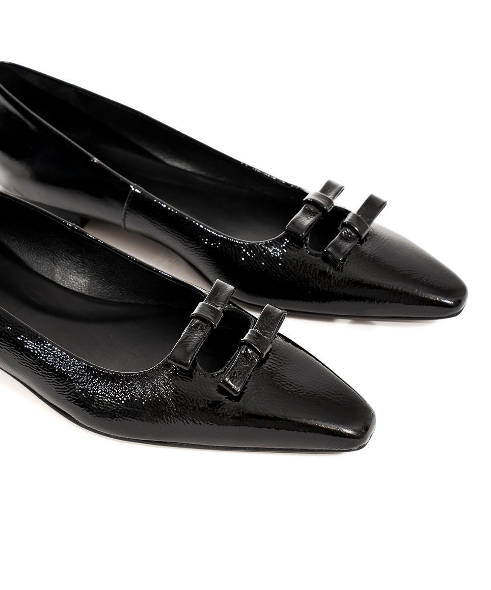 zinda Zapato plano de piel metalizada negra con dos lazos Oferta exclusiva